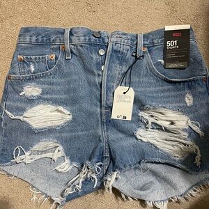 Levi's Blue Distressed Jean Shorts
